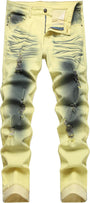 Herren Jeans mit Rissen - Lässige Mode Denim Hose-Gelb-28-Luzern Mode