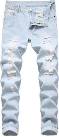 Herren Jeans mit Rissen - Lässige Mode Denim Hose-Hellblau-28-Luzern Mode