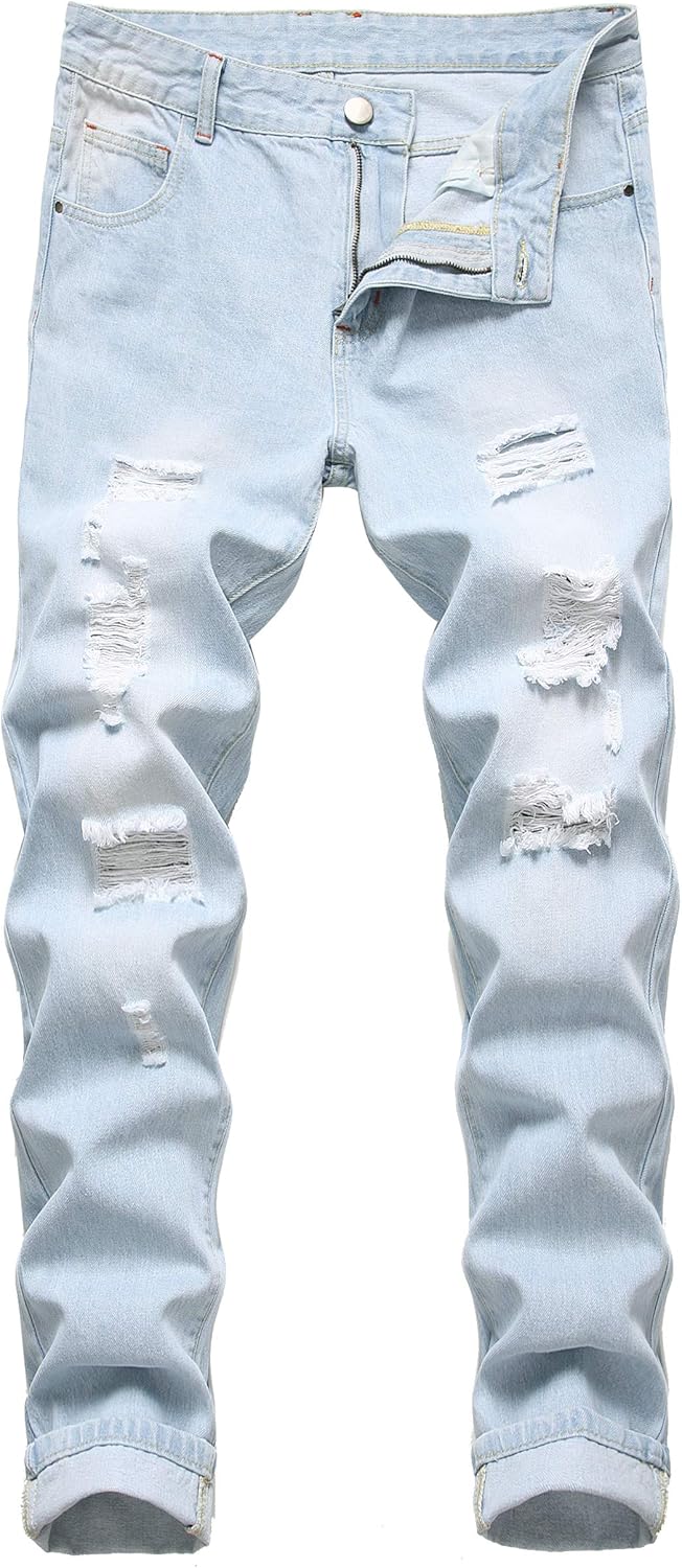 Herren Jeans mit Rissen - Lässige Mode Denim Hose-Hellblau-28-Luzern Mode