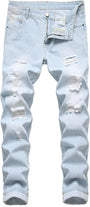 Herren Jeans mit Rissen - Lässige Mode Denim Hose-Hellblau-28-Luzern Mode