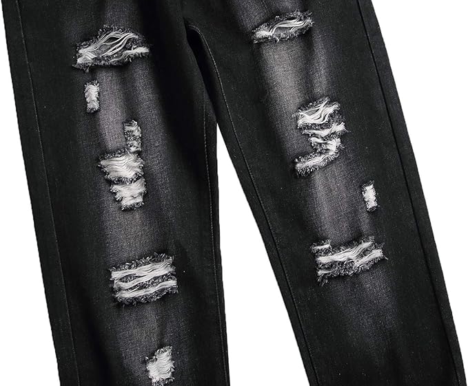 Herren Jeans mit Rissen - Lässige Mode Denim Hose-Schwarz/Weiß-28-Luzern Mode