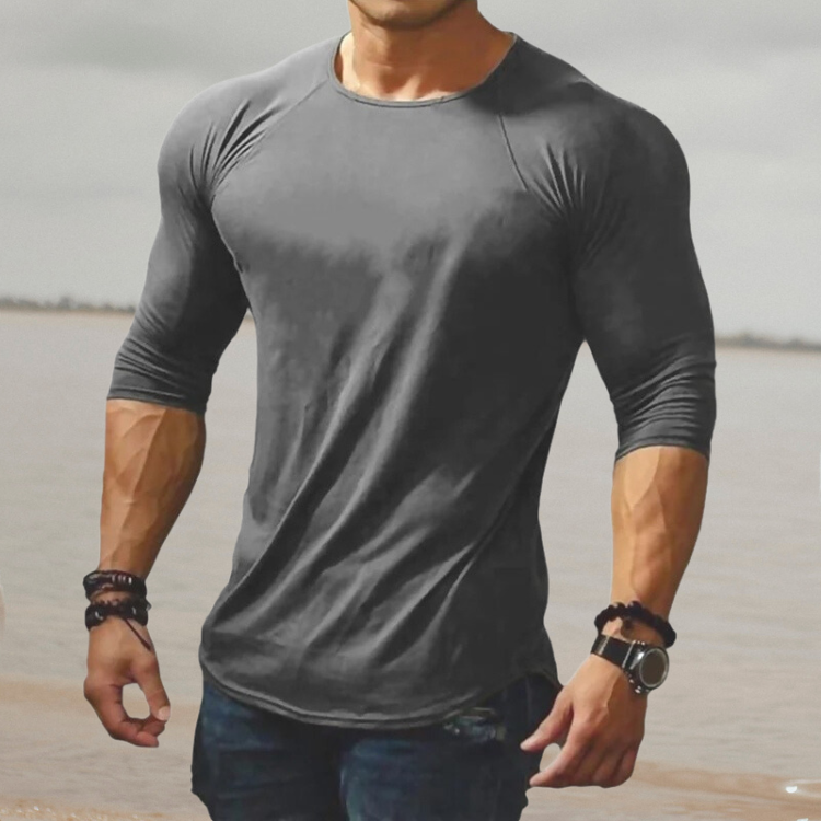 Herren Langarmshirt Slim Fit für Sport und Freizeit-Grau-S-Luzern Mode