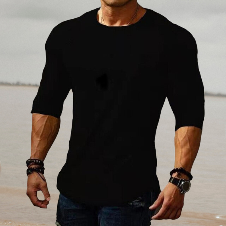 Herren Langarmshirt Slim Fit für Sport und Freizeit-Schwarz-S-Luzern Mode