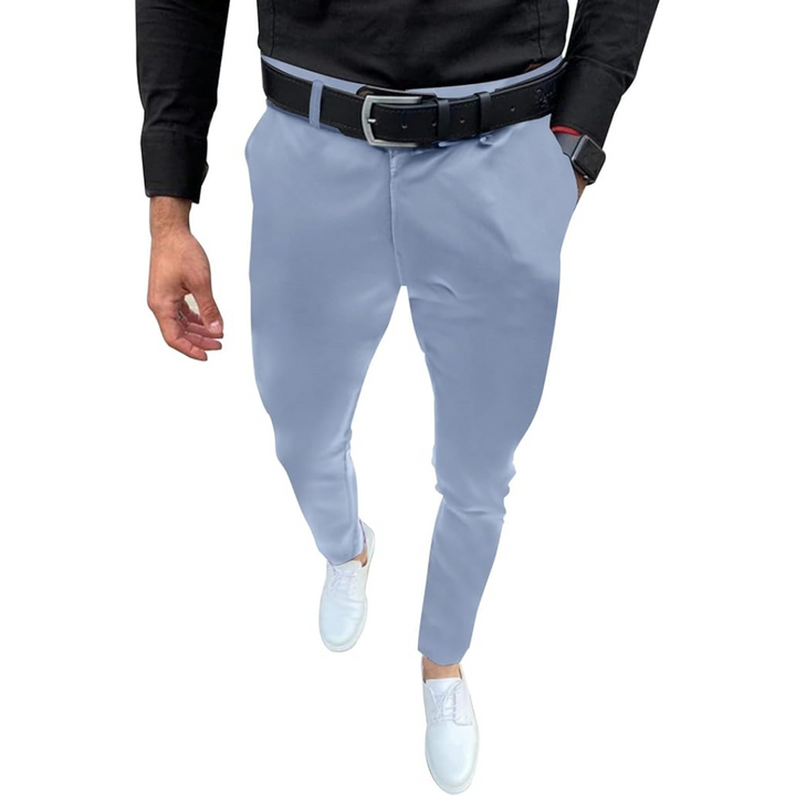 Herren Chinohose Slim Fit mit Gürtel - Elegante Freizeithose-Blau-S-Luzern Mode