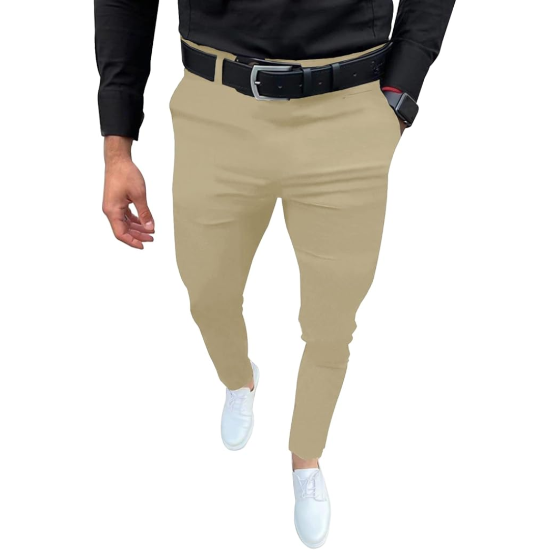 Herren Chinohose Slim Fit mit Gürtel - Elegante Freizeithose-Khaki-S-Luzern Mode