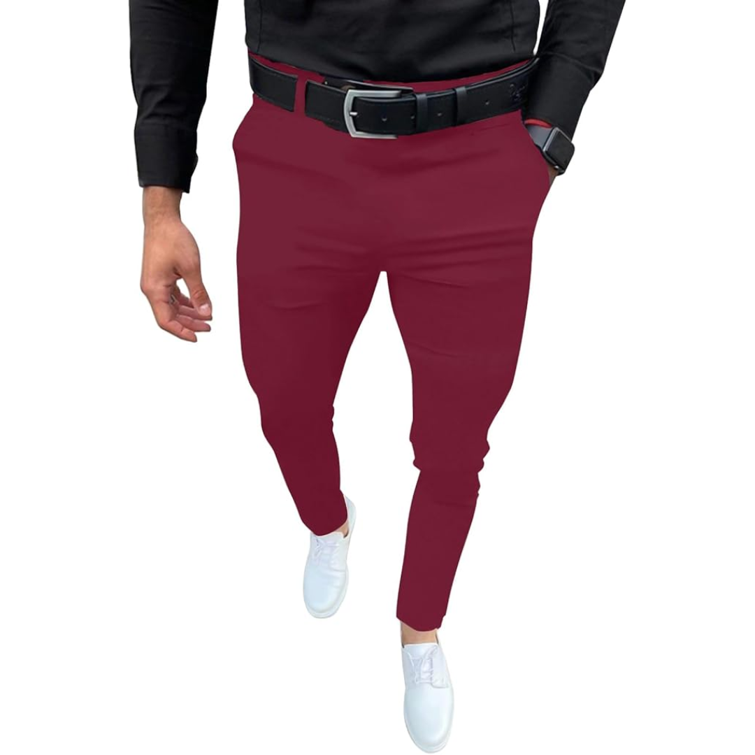 Herren Chinohose Slim Fit mit Gürtel - Elegante Freizeithose-Rot-S-Luzern Mode