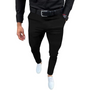 Herren Chinohose Slim Fit mit Gürtel - Elegante Freizeithose-Schwarz-S-Luzern Mode