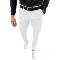 Herren Chinohose Slim Fit mit Gürtel - Elegante Freizeithose-Weiß-S-Luzern Mode