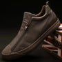 Herren Sneakers | Reißverschluss | Niedrig | Uni | Bequem | Antirutsch | Gummi-Braun-39-Luzern Mode