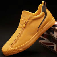Herren Sneakers | Reißverschluss | Niedrig | Uni | Bequem | Antirutsch | Gummi-Gelb-39-Luzern Mode