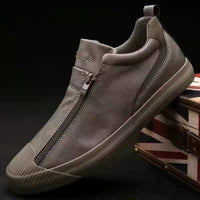Herren Sneakers | Reißverschluss | Niedrig | Uni | Bequem | Antirutsch | Gummi-Grau-39-Luzern Mode
