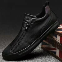 Herren Sneakers | Reißverschluss | Niedrig | Uni | Bequem | Antirutsch | Gummi-Schwarz-39-Luzern Mode
