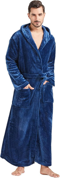 Herren Bademantel mit Kapuze und Taschen, Frottee-Luxus-Blau-S/M-Luzern Mode
