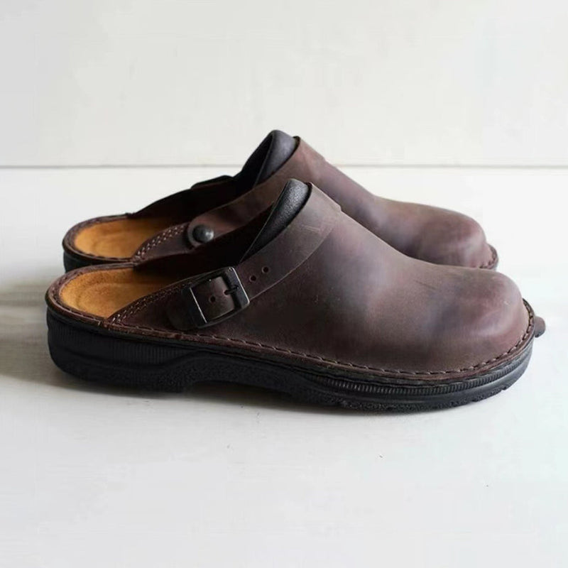 Hochwertige Leder-Clogs mit verstellbarem Riemen Herren-Dunkelbraun-38-Luzern Mode