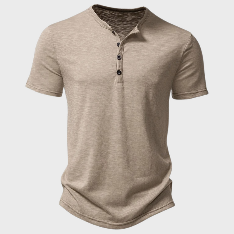 Herren T-Shirt mit V-Ausschnitt aus Baumwolle kaufen-Khaki-S-Luzern Mode