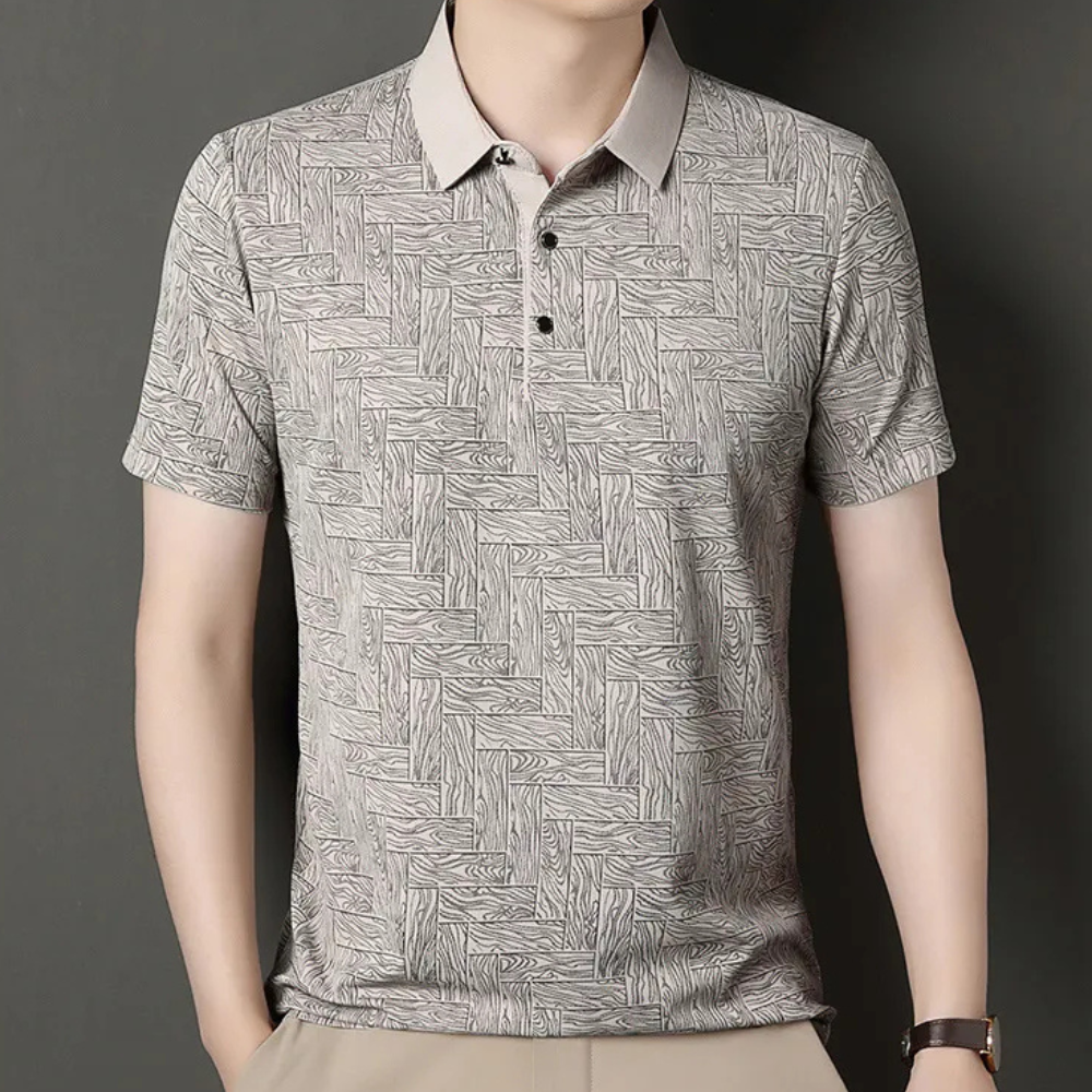 Herren Polohemd mit Muster - Elegantes Freizeitshirt-Beige-S-Luzern Mode
