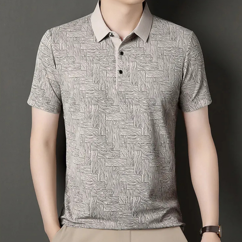 Herren Polohemd mit Muster - Elegantes Freizeitshirt-Beige-S-Luzern Mode