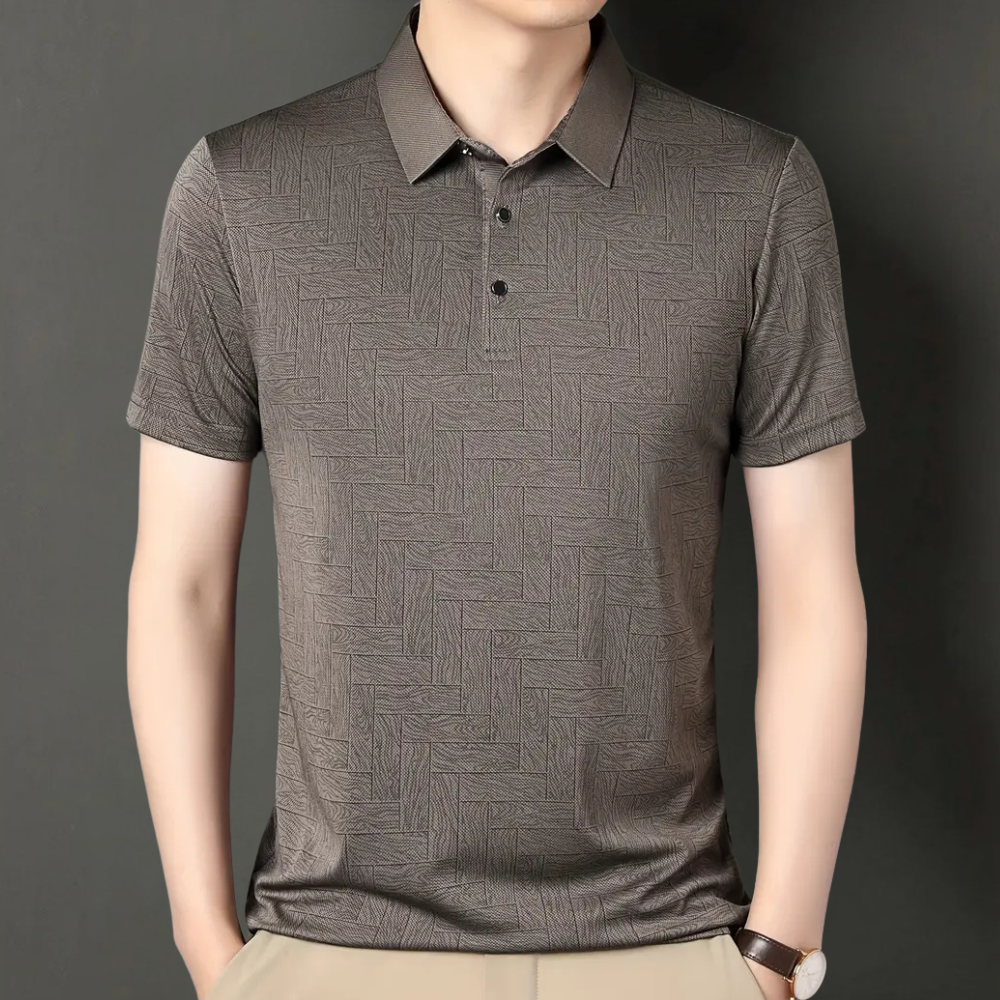 Herren Polohemd mit Muster - Elegantes Freizeitshirt-Braun-S-Luzern Mode