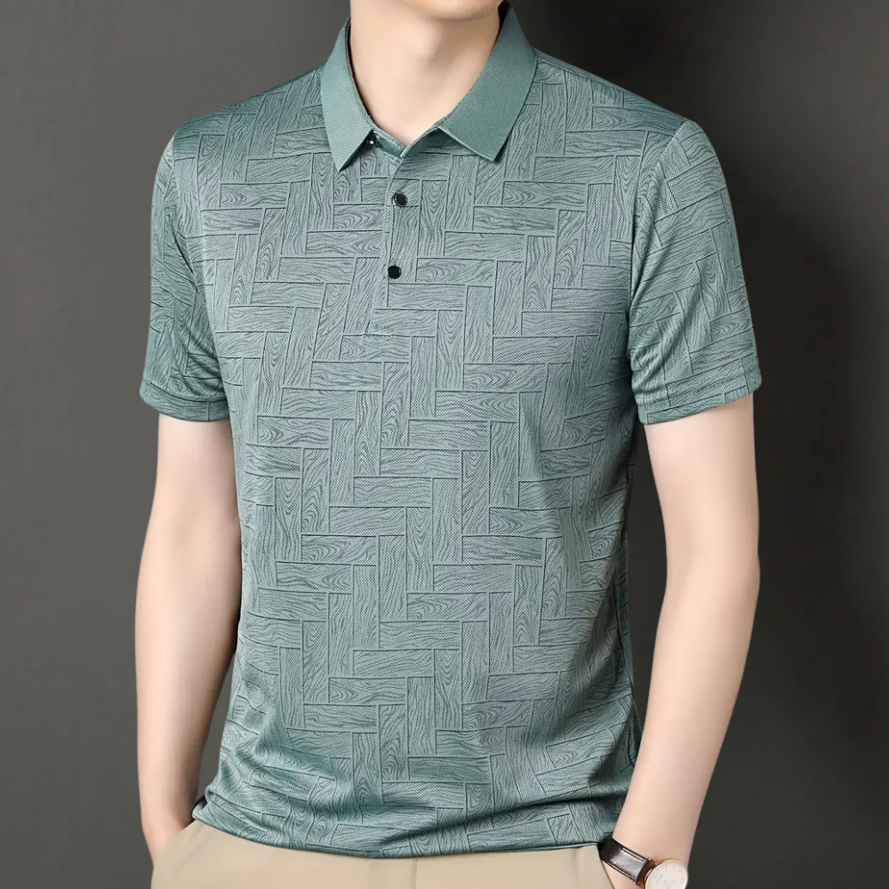 Herren Polohemd mit Muster - Elegantes Freizeitshirt-Grün-S-Luzern Mode