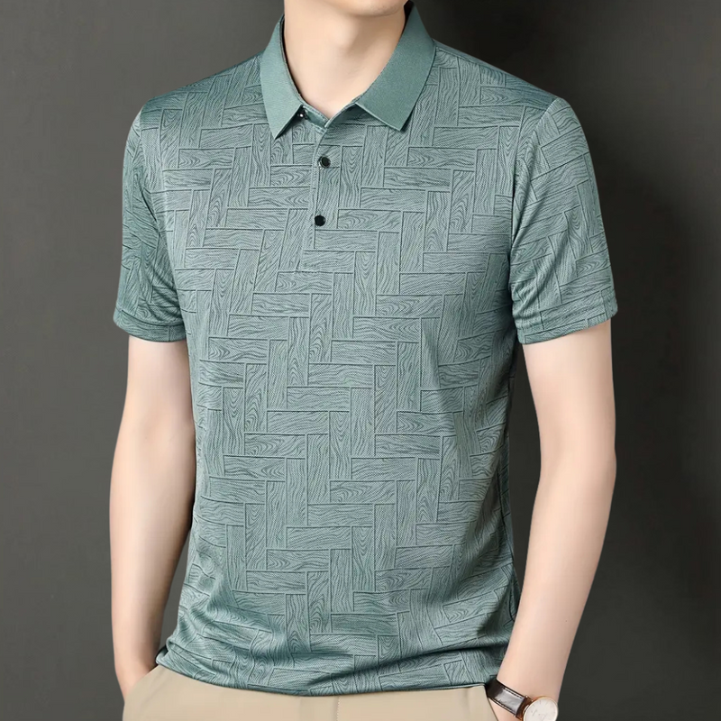 Herren Polohemd mit Muster - Elegantes Freizeitshirt-Grün-S-Luzern Mode