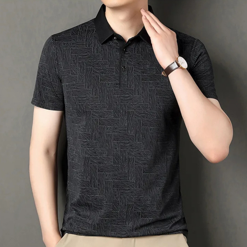Herren Polohemd mit Muster - Elegantes Freizeitshirt-Schwarz-S-Luzern Mode