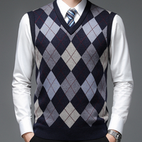 Herren Argyle Strickweste V-Ausschnitt Business Look-Dunkelblau-S-Luzern Mode