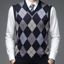 Herren Argyle Strickweste V-Ausschnitt Business Look-Dunkelblau-S-Luzern Mode
