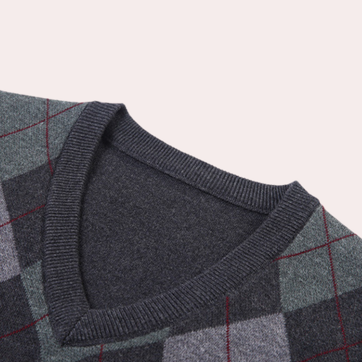 Herren Argyle Strickweste V-Ausschnitt Business Look-Luzern Mode