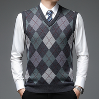 Herren Argyle Strickweste V-Ausschnitt Business Look-Dunkelgrau-S-Luzern Mode