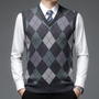 Herren Argyle Strickweste V-Ausschnitt Business Look-Dunkelgrau-S-Luzern Mode