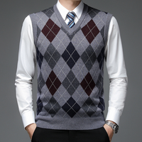 Herren Argyle Strickweste V-Ausschnitt Business Look-Grau-S-Luzern Mode