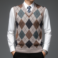 Herren Argyle Strickweste V-Ausschnitt Business Look-Khaki-S-Luzern Mode