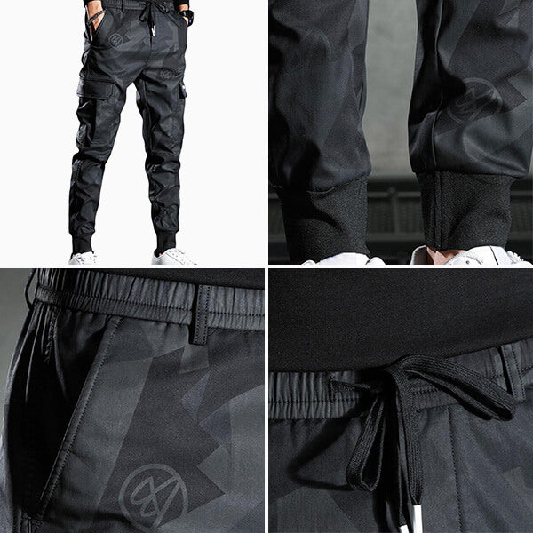 Herren Cargohose | Sportlich | Schwarzes Camouflage | Locker sitzend | Elastisch-Luzern Mode