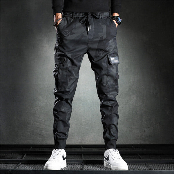 Herren Cargohose | Sportlich | Schwarzes Camouflage | Locker sitzend | Elastisch-M-Luzern Mode