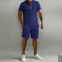 Herren Sportset Sommer | Polo Reißverschluss Shorts | atmungsaktiv bequem modern-Marineblau-S-Luzern Mode