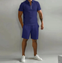 Herren Sportset Sommer | Polo Reißverschluss Shorts | atmungsaktiv bequem modern-Marineblau-S-Luzern Mode