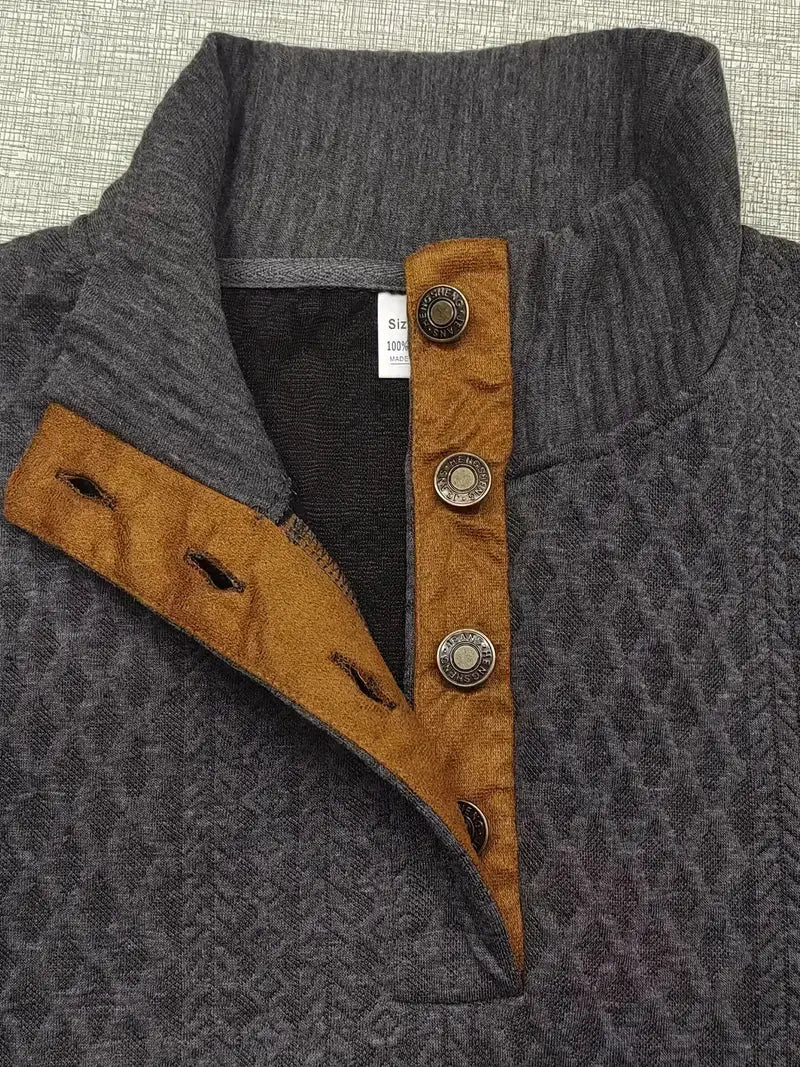 Herren Strickpullover mit Knopfleiste und Stehkragen-Luzern Mode