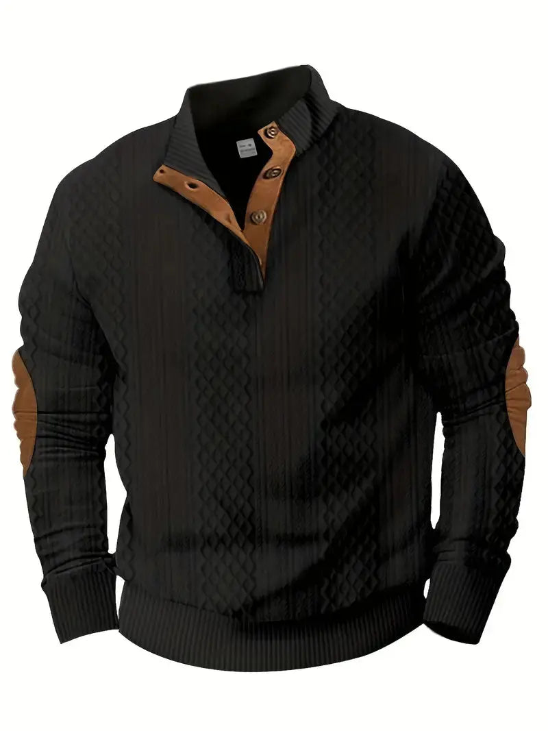 Herren Strickpullover mit Knopfleiste und Stehkragen-Luzern Mode