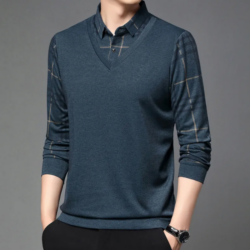 Herren V-Ausschnitt Pullover mit karierten Ärmeln-Luzern Mode