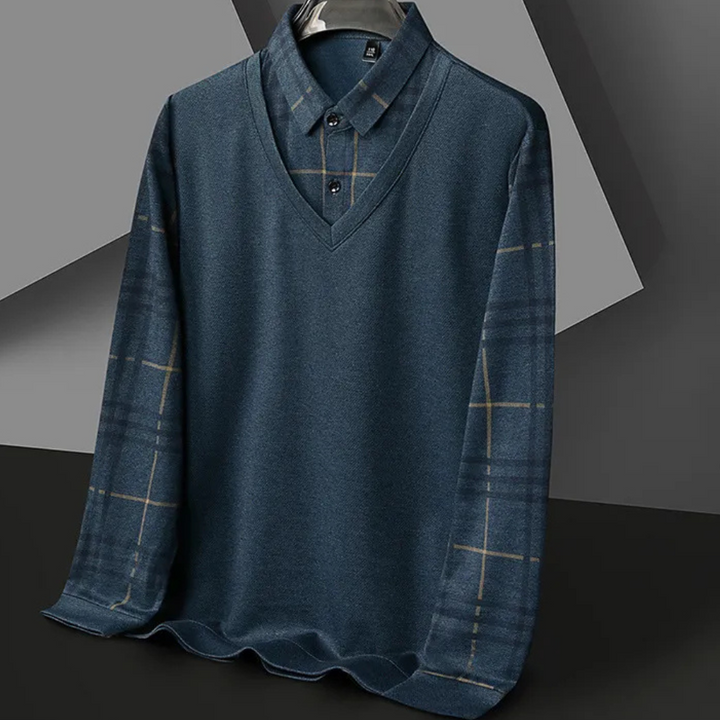 Herren V-Ausschnitt Pullover mit karierten Ärmeln-Luzern Mode