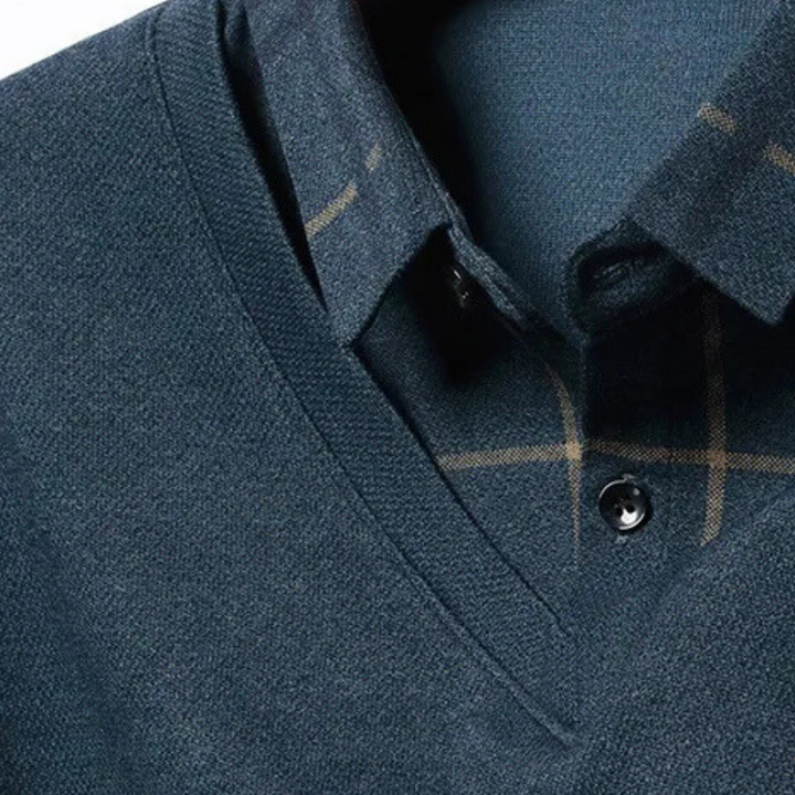 Herren V-Ausschnitt Pullover mit karierten Ärmeln-Luzern Mode