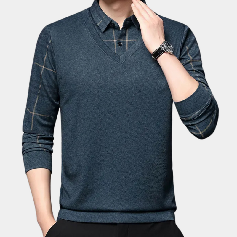 Herren V-Ausschnitt Pullover mit karierten Ärmeln-Luzern Mode