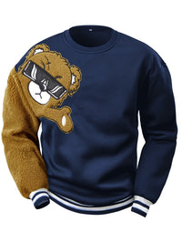 Herren Bomberjacke mit Teddyfleece-Ärmeln, Retro-Look-S-Blau-Luzern Mode
