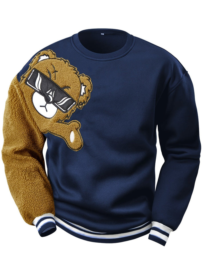Herren Bomberjacke mit Teddyfleece-Ärmeln, Retro-Look-S-Blau-Luzern Mode
