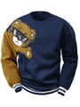 Herren Bomberjacke mit Teddyfleece-Ärmeln, Retro-Look-S-Blau-Luzern Mode