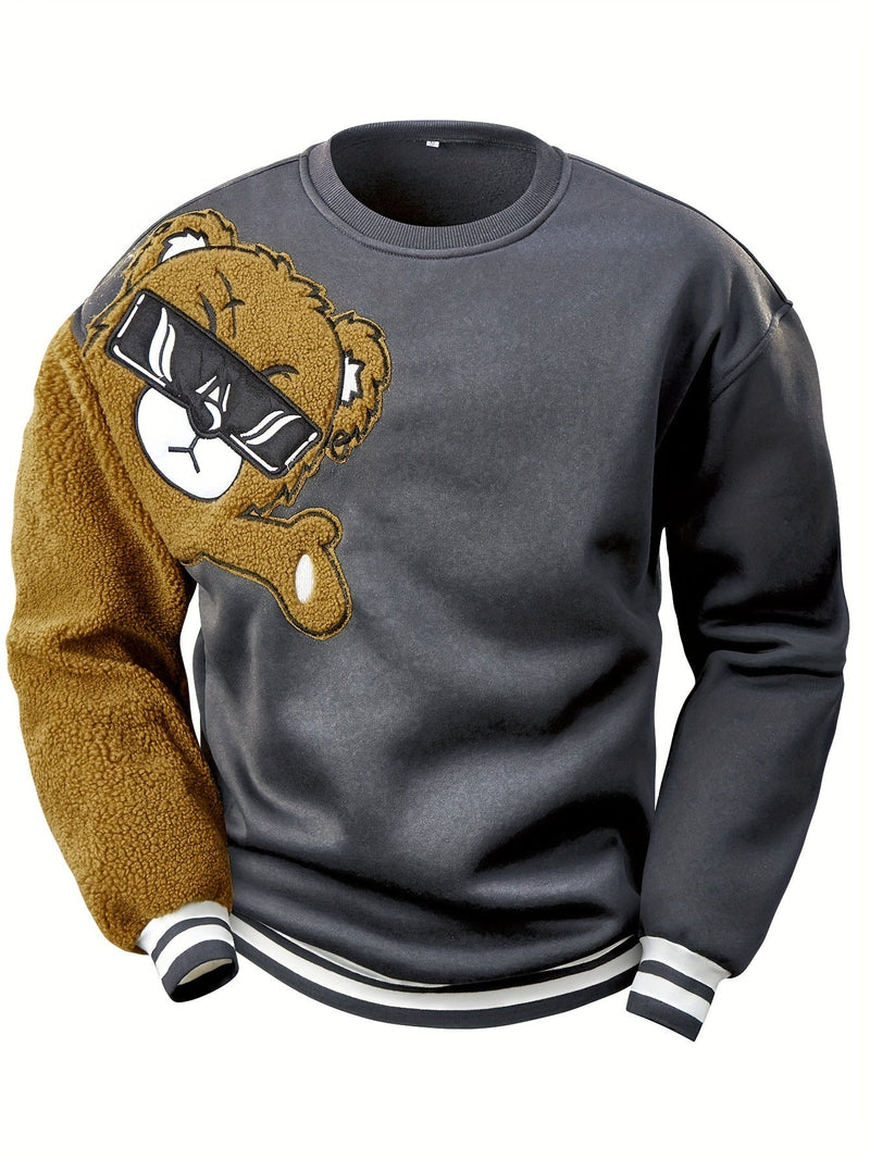 Herren Bomberjacke mit Teddyfleece-Ärmeln, Retro-Look-S-Dunkelgrau-Luzern Mode