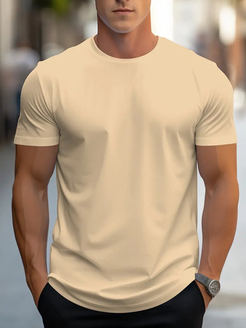 Herren-T-Shirt | Baumwolle | Kurzarm | Rundhals | Regular Fit | Modern-Beige-S-Luzern Mode