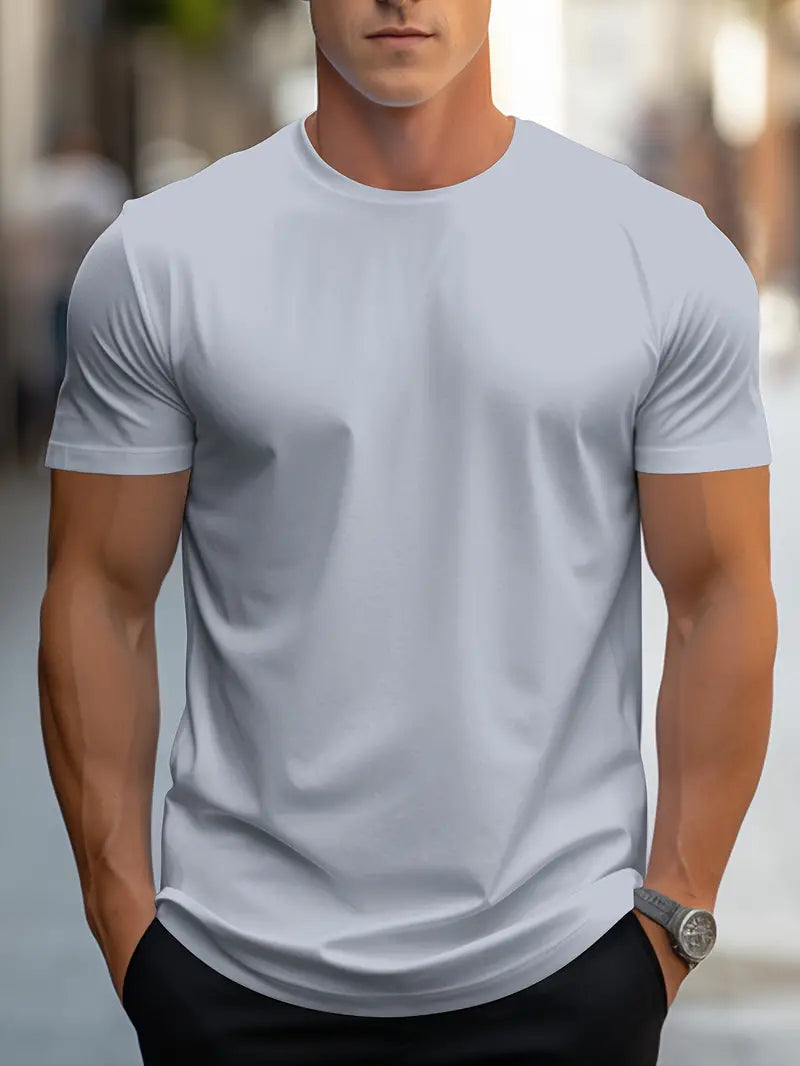 Herren-T-Shirt | Baumwolle | Kurzarm | Rundhals | Regular Fit | Modern-Grau-S-Luzern Mode