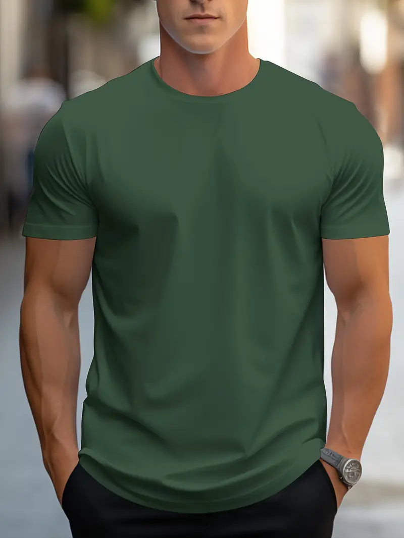 Herren-T-Shirt | Baumwolle | Kurzarm | Rundhals | Regular Fit | Modern-Grün-S-Luzern Mode
