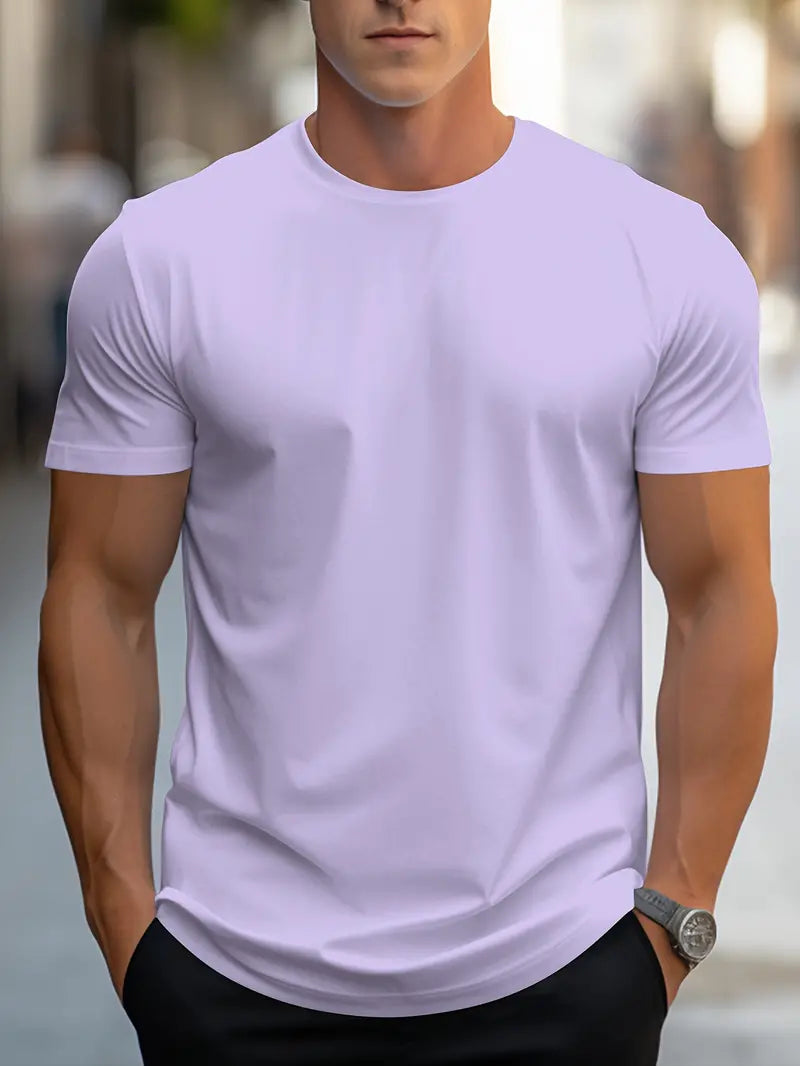 Herren-T-Shirt | Baumwolle | Kurzarm | Rundhals | Regular Fit | Modern-Lila-S-Luzern Mode
